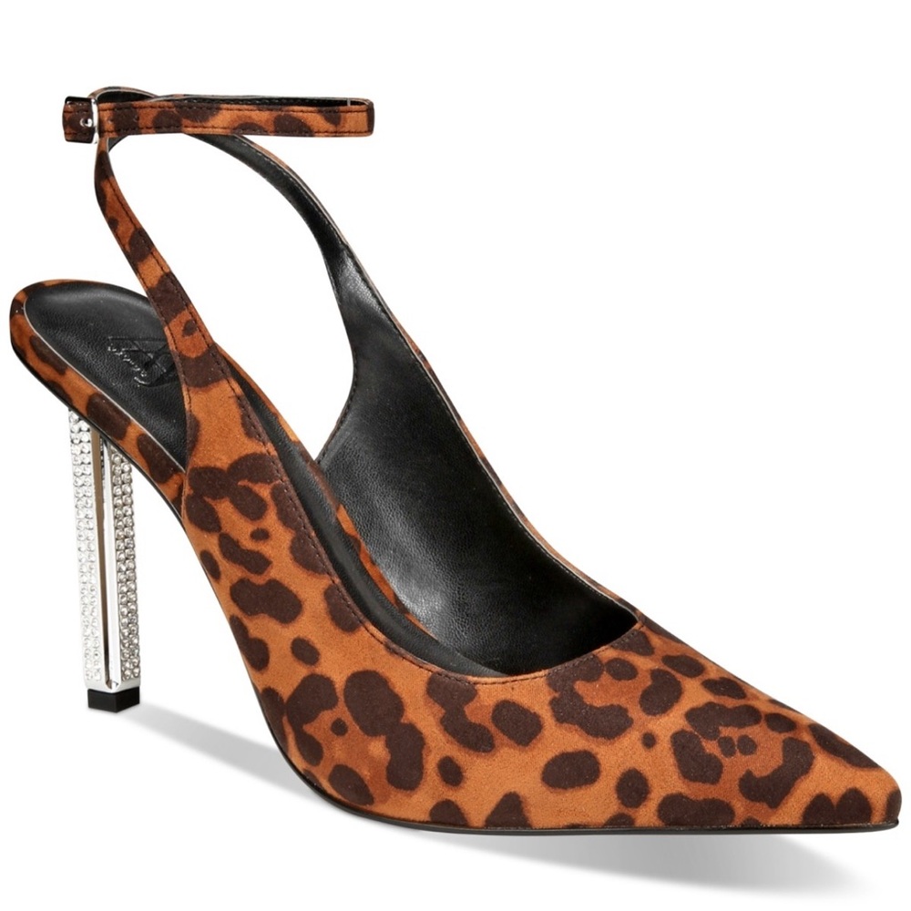 Aaj by Aminah Women's Saraphina Embellished Heel AnkleStrap  Leopard Print